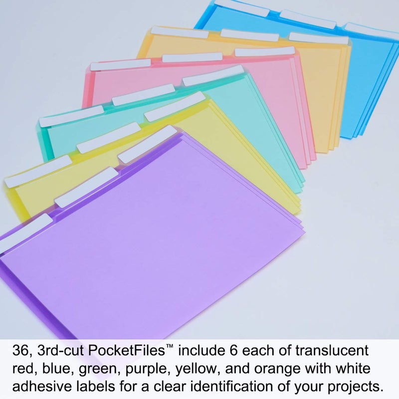 Ultimate Office PocketFile Clear Poly Document Folder Project Pockets, 3rd-Cut, Letter Size, in 6 Assorted Colors, Set of 36 - Image 4